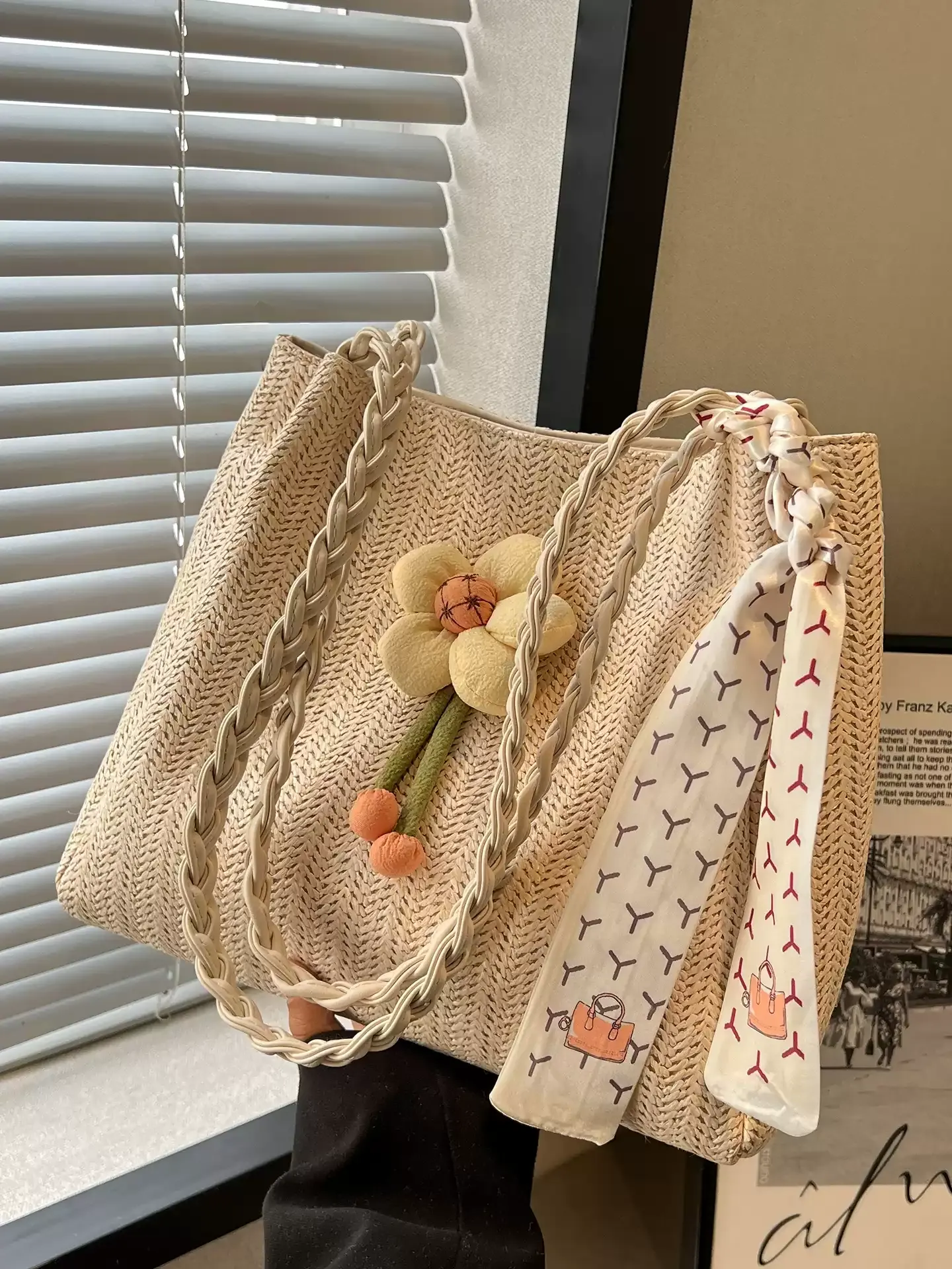 Casualruby© Large Woven Tote Bag for Work & Travel